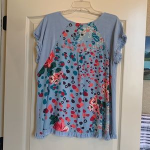 Umgee Blue Floral Polka Dot Top